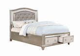 Bling Game Upholstered Storage Eastern King Bed Metallic Platinum Half Price Furniture