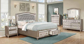 Bling Game 5-Piece Storage Bedroom Set Metallic Platinum Queen Half Price Furniture