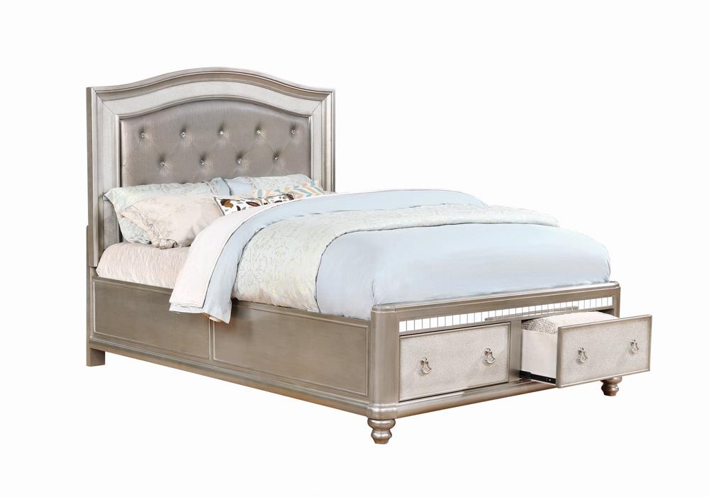 Bling Game Upholstered Storage Queen Bed Metallic Platinum Half Price Furniture