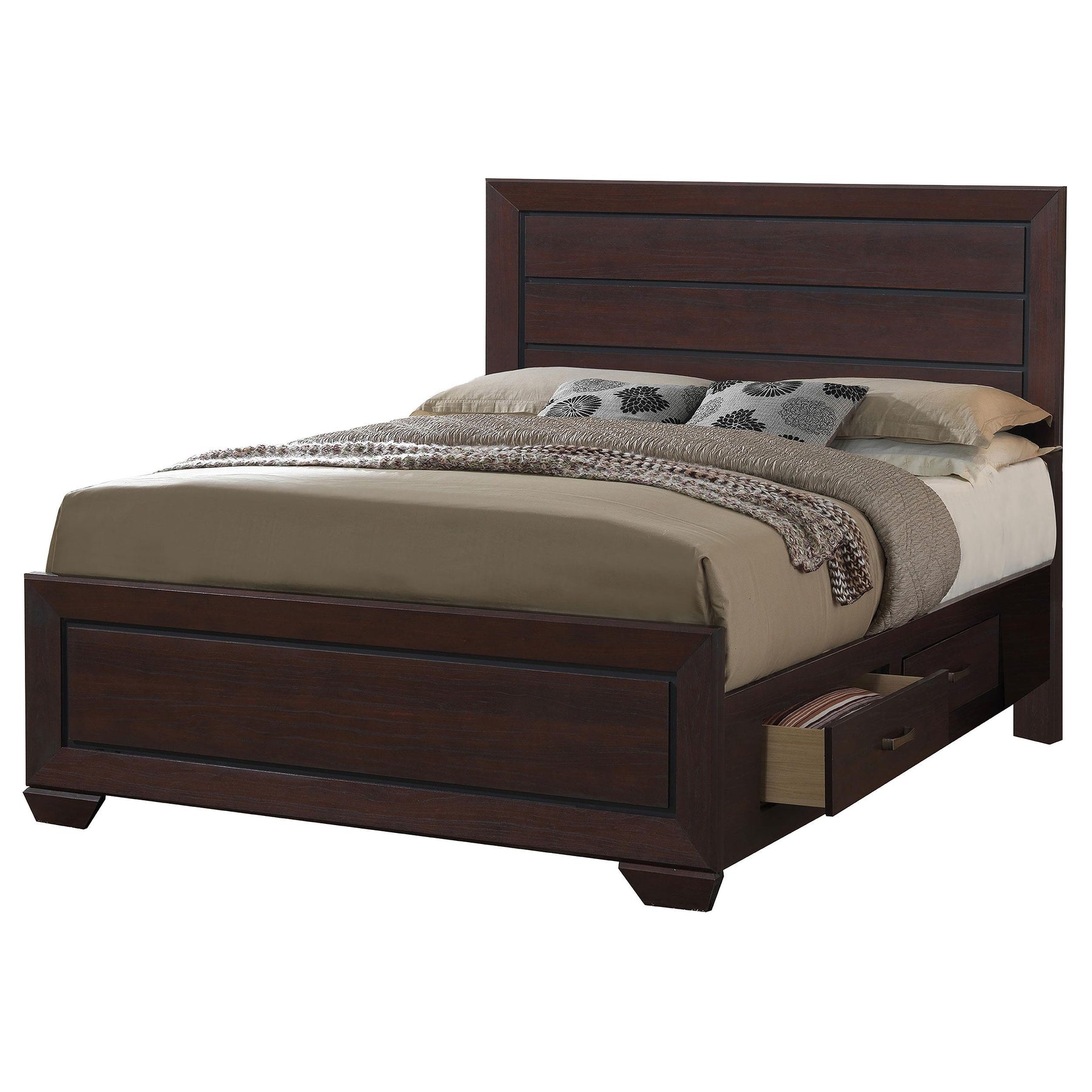 Kauffman Eastern King Storage Bed Dark Cocoa Half Price Furniture