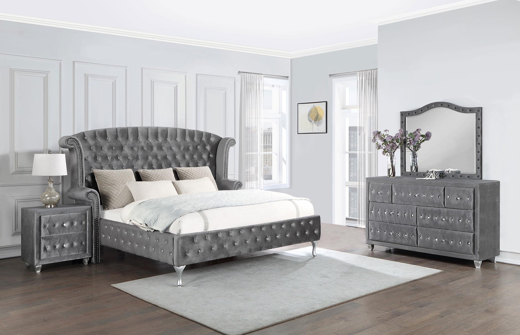 Deanna 4-piece Tufted California King Bedroom Set Grey Half Price Furniture