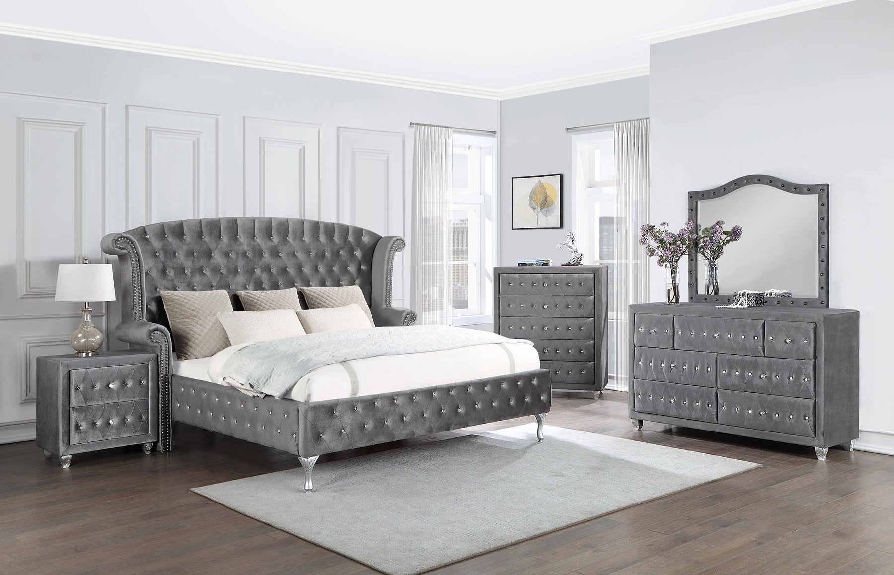 Deanna 5-piece Tufted California King Bedroom Set Grey Half Price Furniture