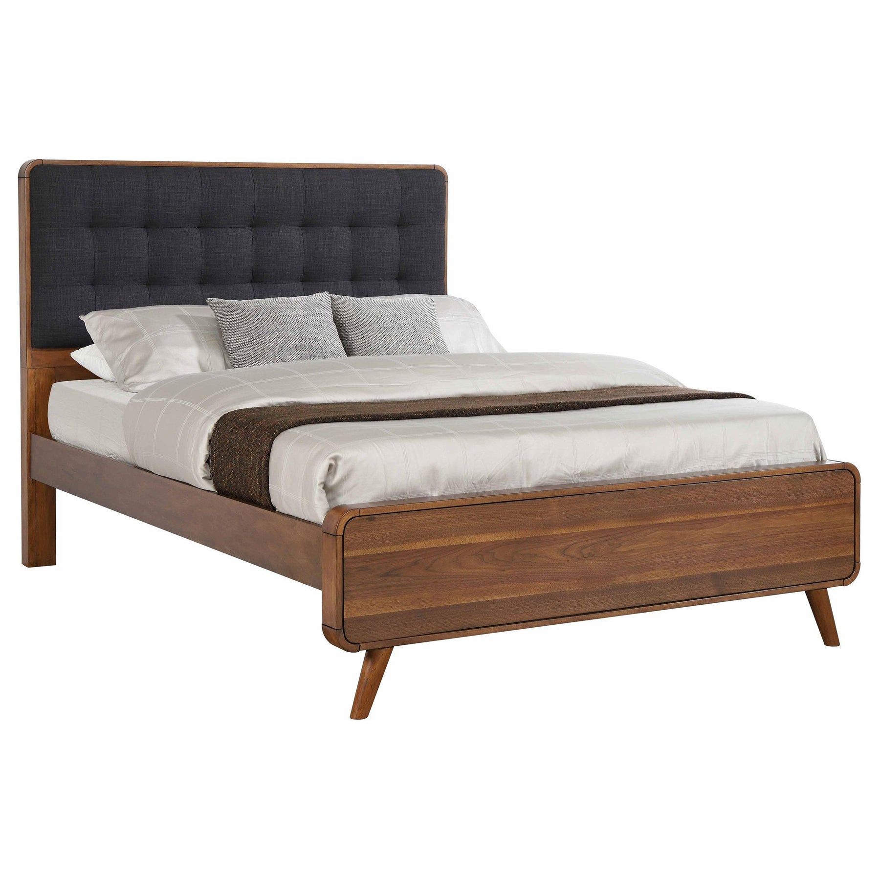 Robyn Eastern King Bed with Upholstered Headboard Dark Walnut Half Price Furniture