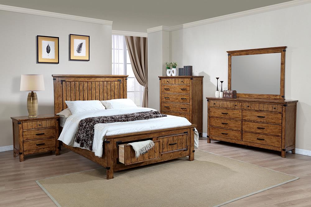 Brenner 5-Piece Storage Bedroom Set Rustic Honey Queen  Half Price Furniture