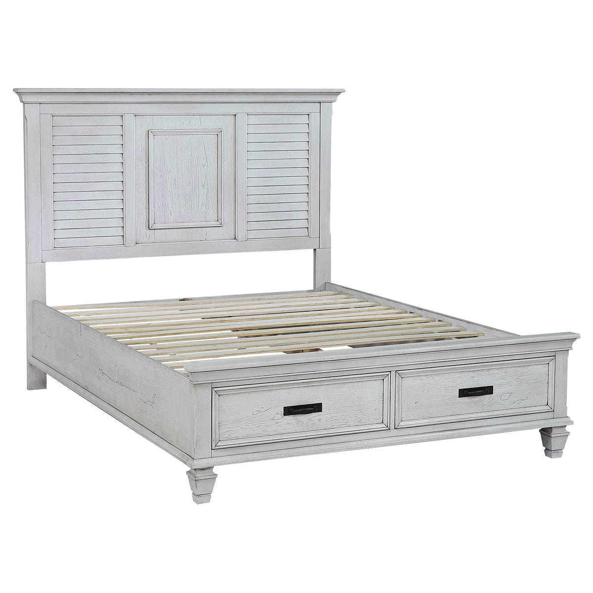 Franco Queen Storage Bed Antique White  Half Price Furniture