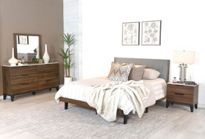 Mays Upholstered Bedroom Set Walnut Brown and Grey - Half Price Furniture