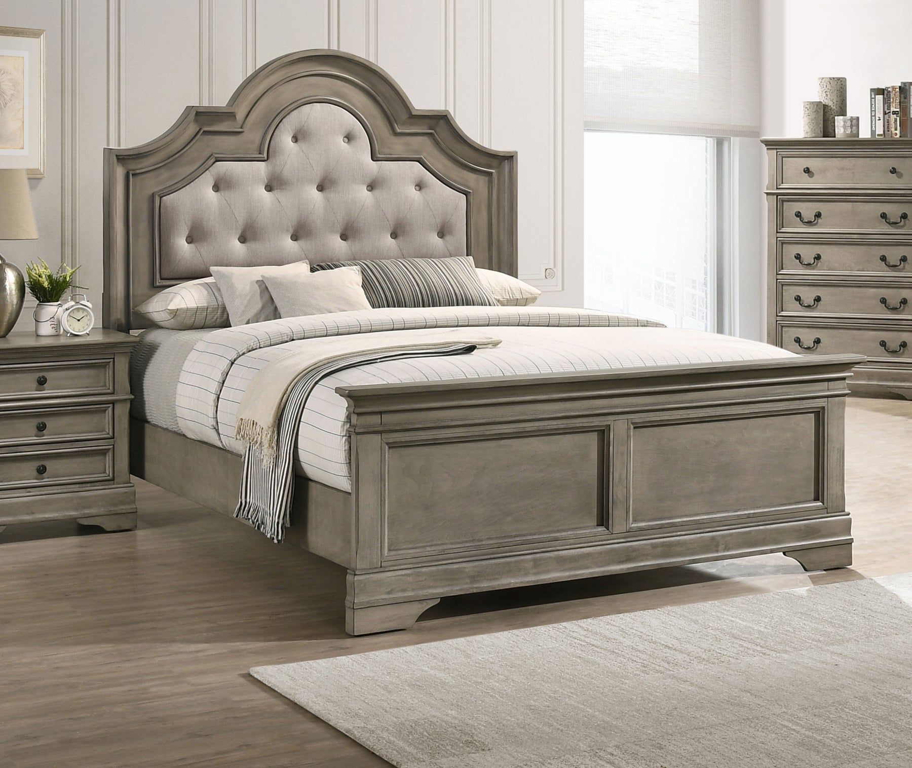 Manchester Bed with Upholstered Arched Headboard Beige and Wheat Half Price Furniture