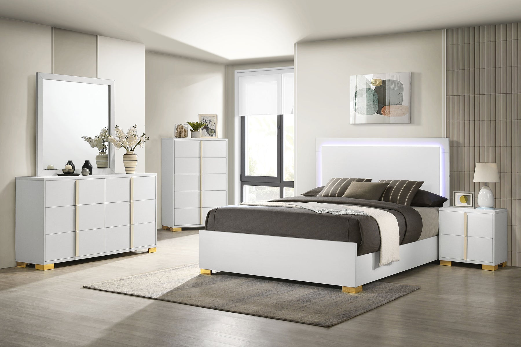 Marceline Bedroom Set with LED Headboard White - Half Price Furniture