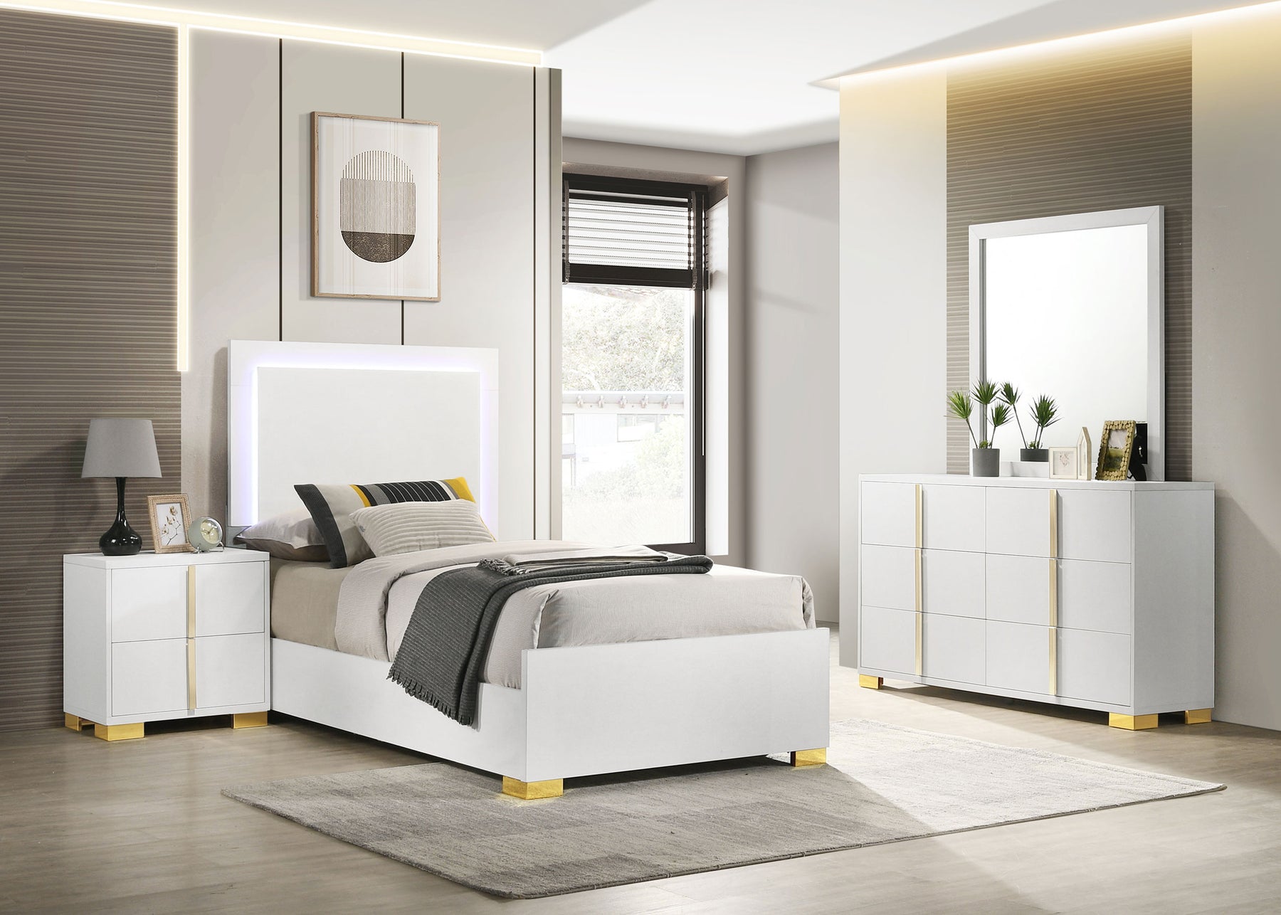 Marceline Bedroom Set with LED Headboard White Half Price Furniture