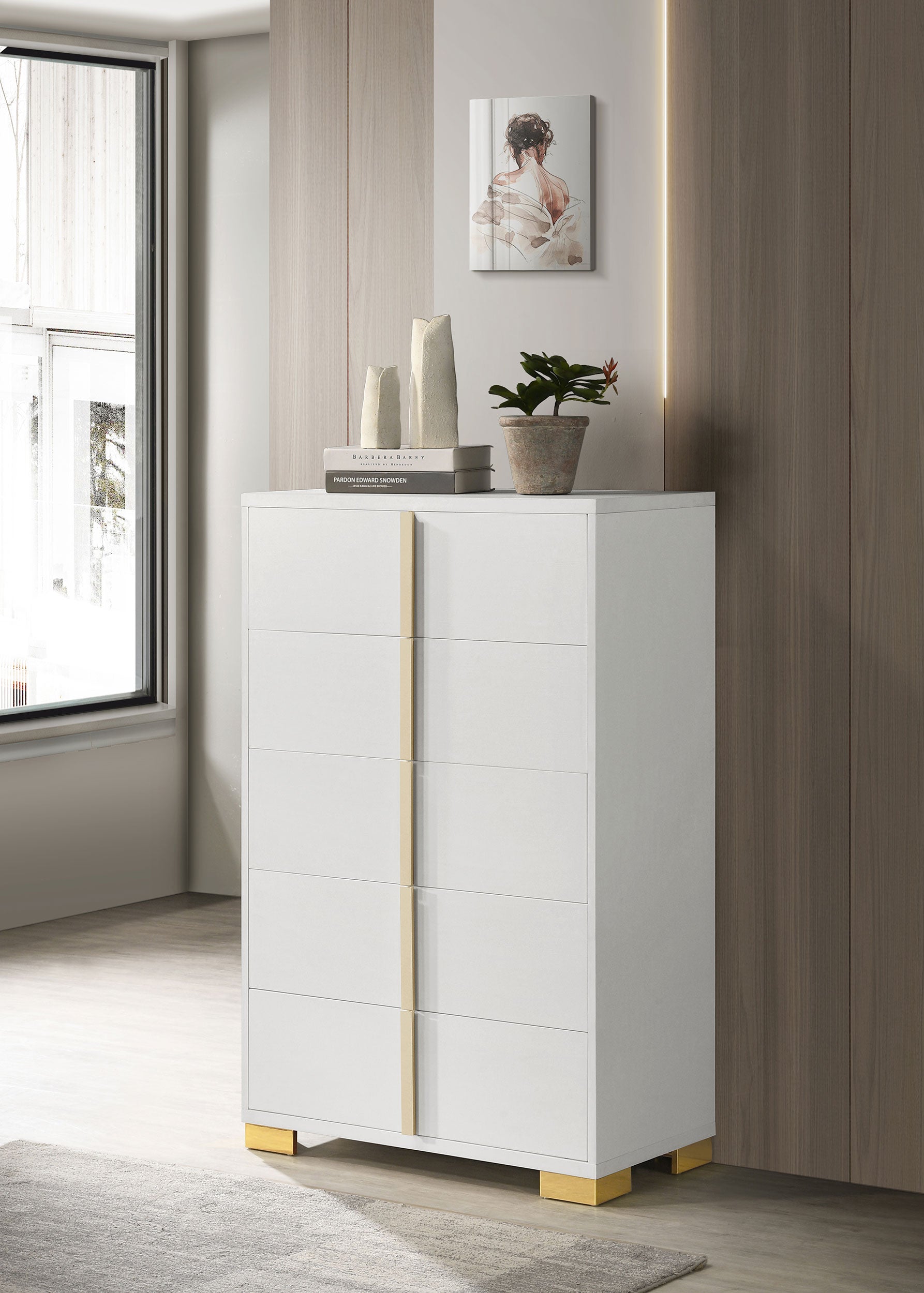 Marceline 5-drawer Chest White Half Price Furniture