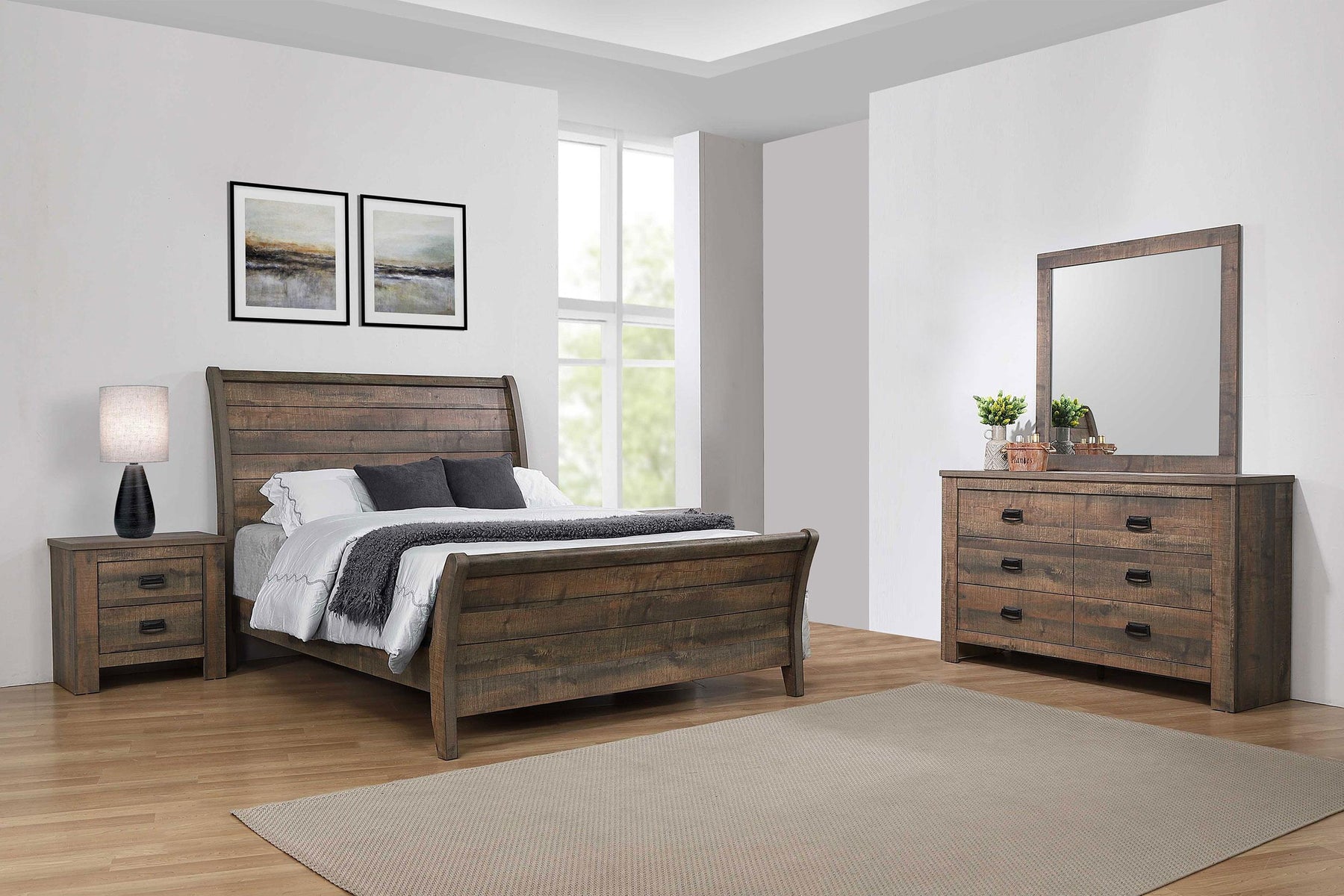 Frederick 4-piece Eastern King Panel Bedroom Set Weathered Oak Half Price Furniture