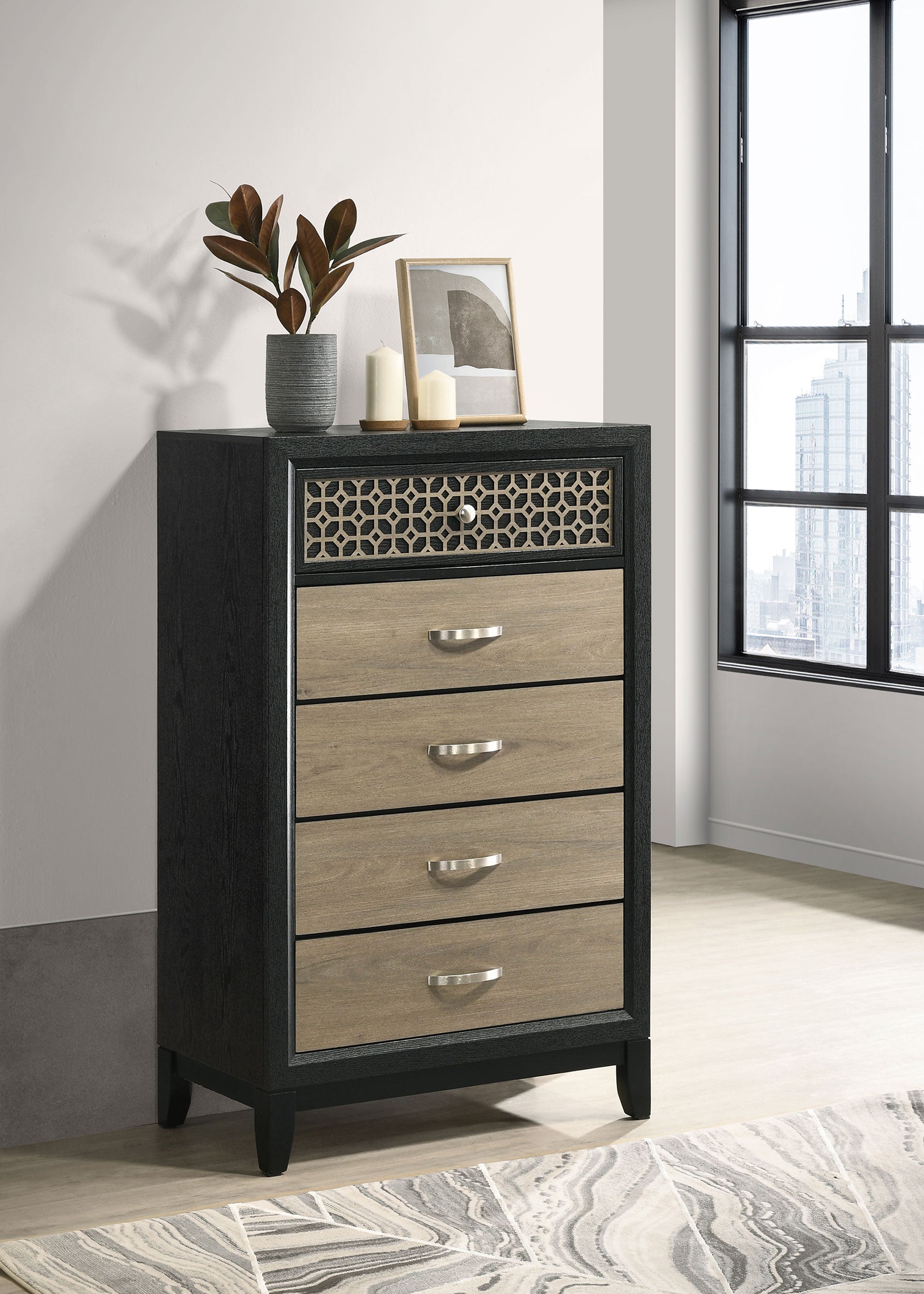 Valencia 5-drawer Chest Light Brown and Black Half Price Furniture