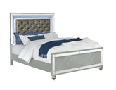 Gunnison Eastern King Panel Bed with LED Lighting Silver Metallic Half Price Furniture