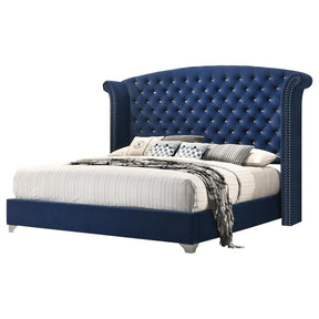 Melody Eastern King Wingback Upholstered Bed Pacific Blue Half Price Furniture