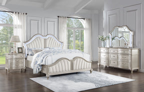 Evangeline Upholstered Platform Bedroom Set Ivory and Silver Oak - Half Price Furniture