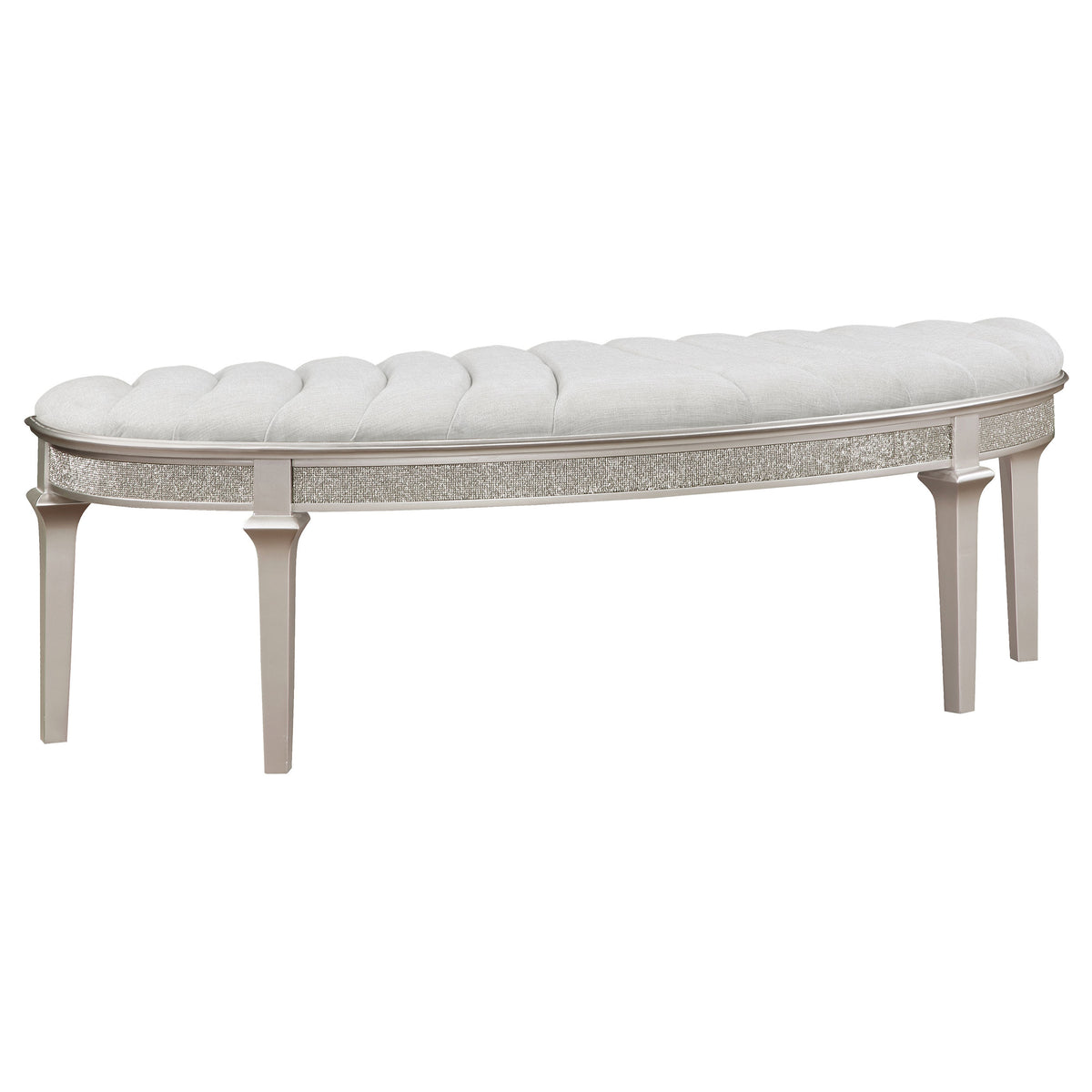 Evangeline Upholstered Demilune Bench Ivory and Silver Oak Half Price Furniture