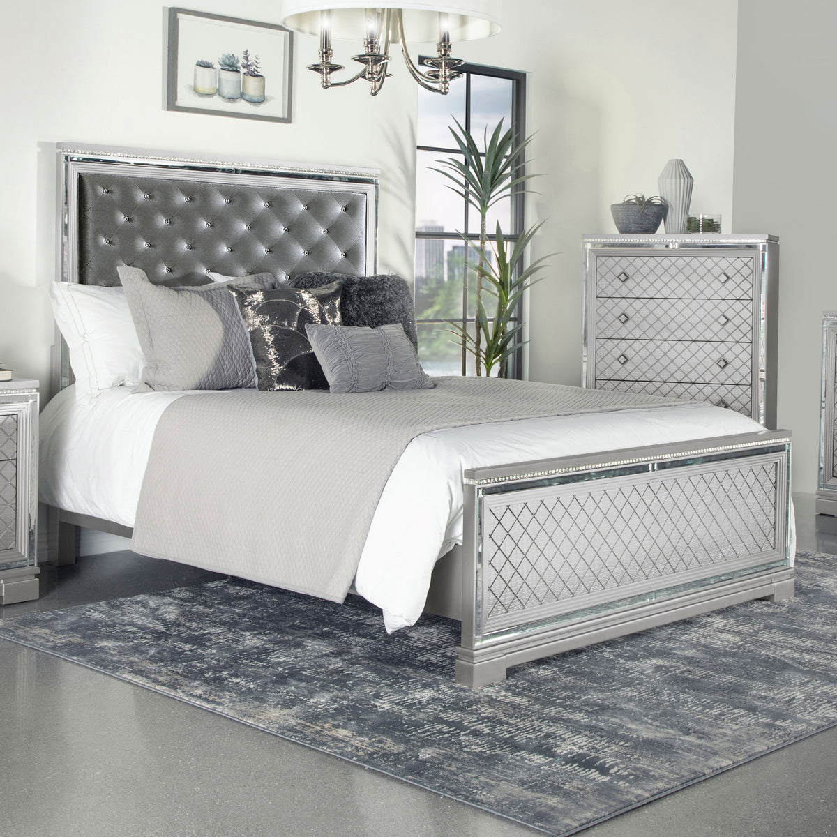 Eleanor Upholstered Tufted Bed Metallic - Half Price Furniture