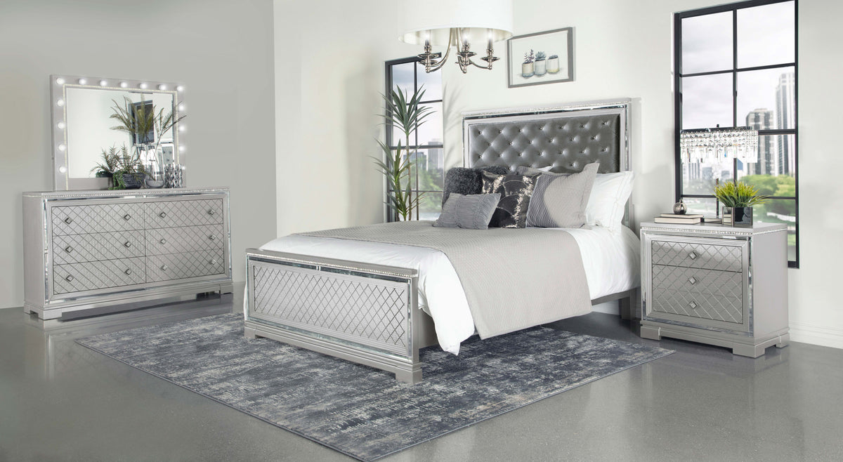 Eleanor Upholstered Tufted Bedroom Set Metallic  Half Price Furniture