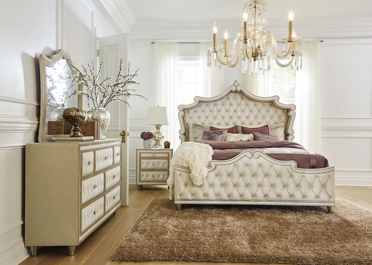 Antonella 4-Piece Eastern King Upholstered Tufted Bedroom Set Ivory and Camel Half Price Furniture