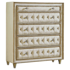 Antonella 5-drawer Upholstered Chest Ivory and Camel Half Price Furniture