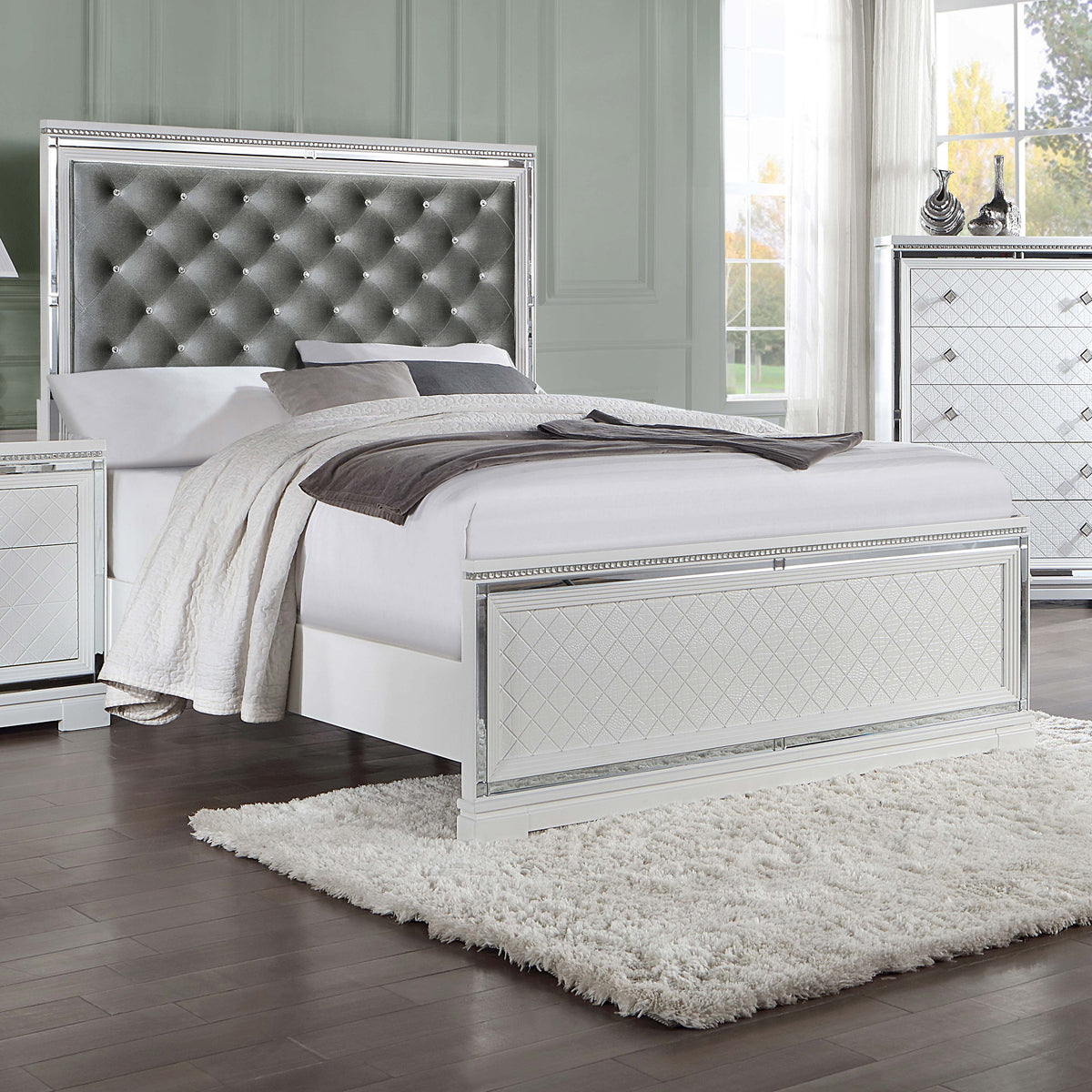 Eleanor Upholstered Tufted Bed White Half Price Furniture