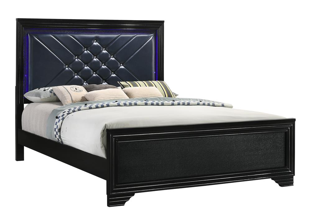 Penelope Queen Bed with LED Lighting Black and Midnight Star  Half Price Furniture