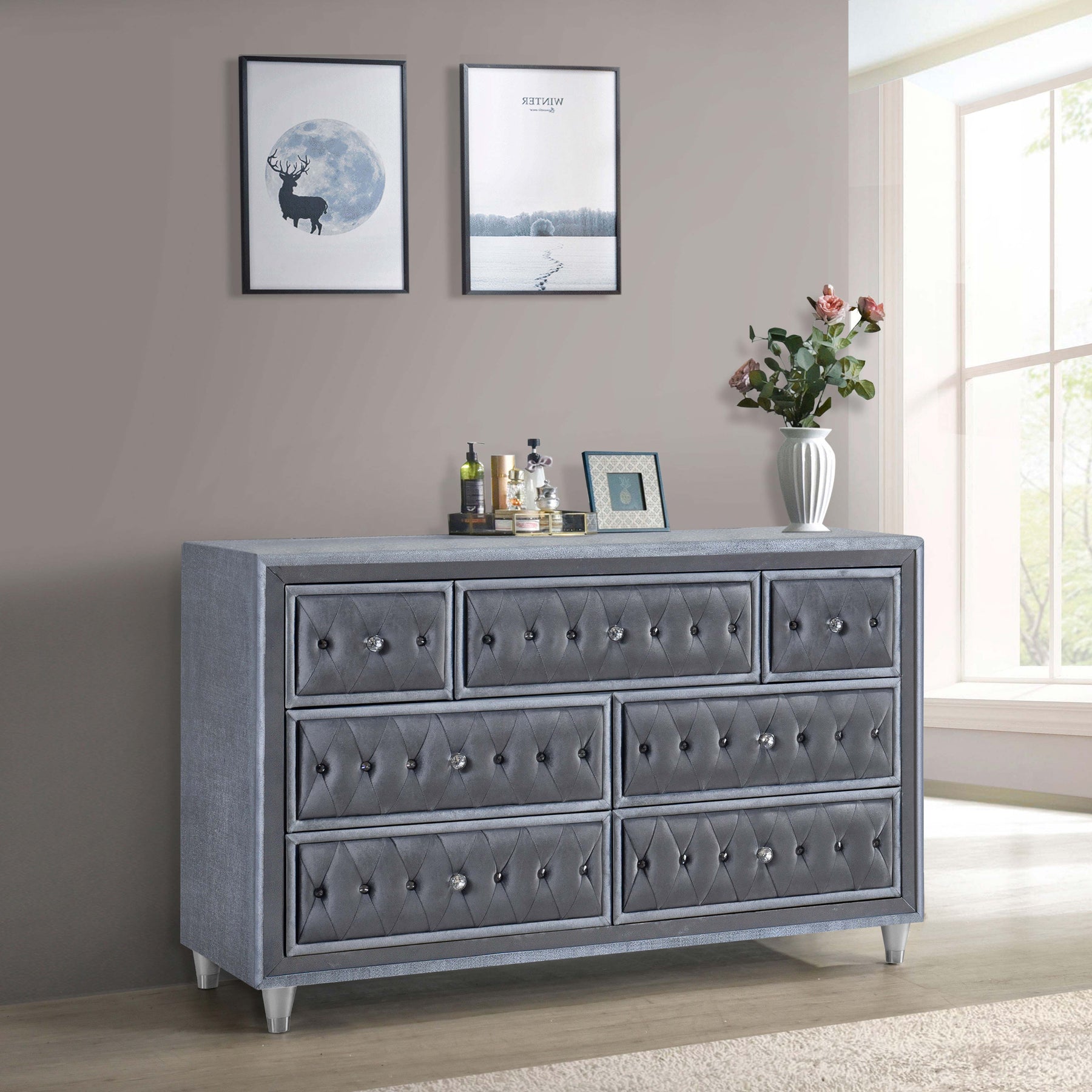 Antonella 7-drawer Upholstered Dresser Grey Half Price Furniture