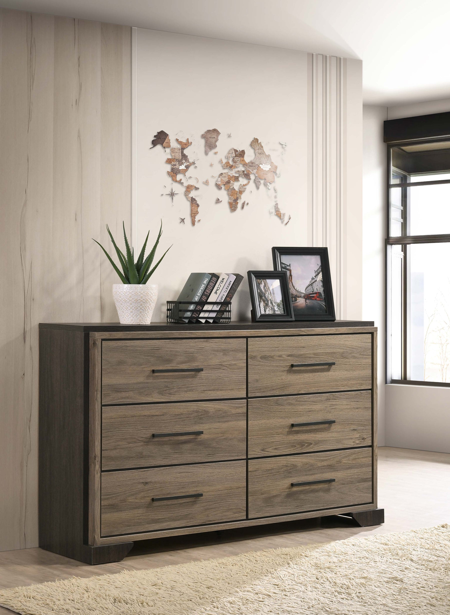 Baker 6-drawer Dresser Brown and Light Taupe  Half Price Furniture