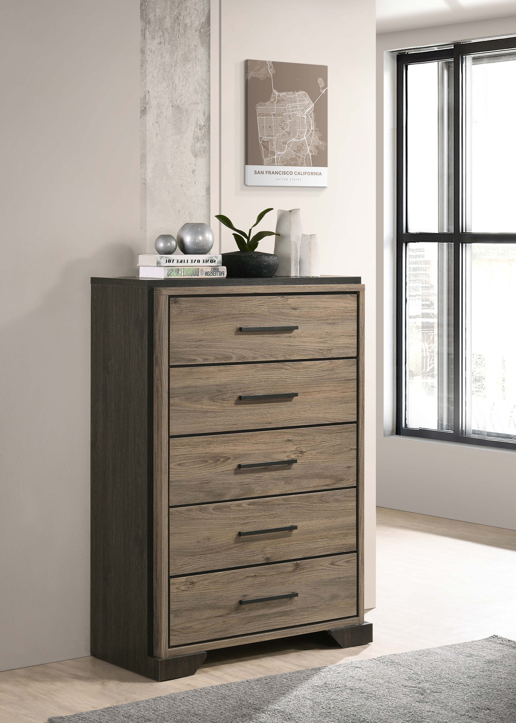 Baker 5-drawer Chest Brown and Light Taupe Half Price Furniture