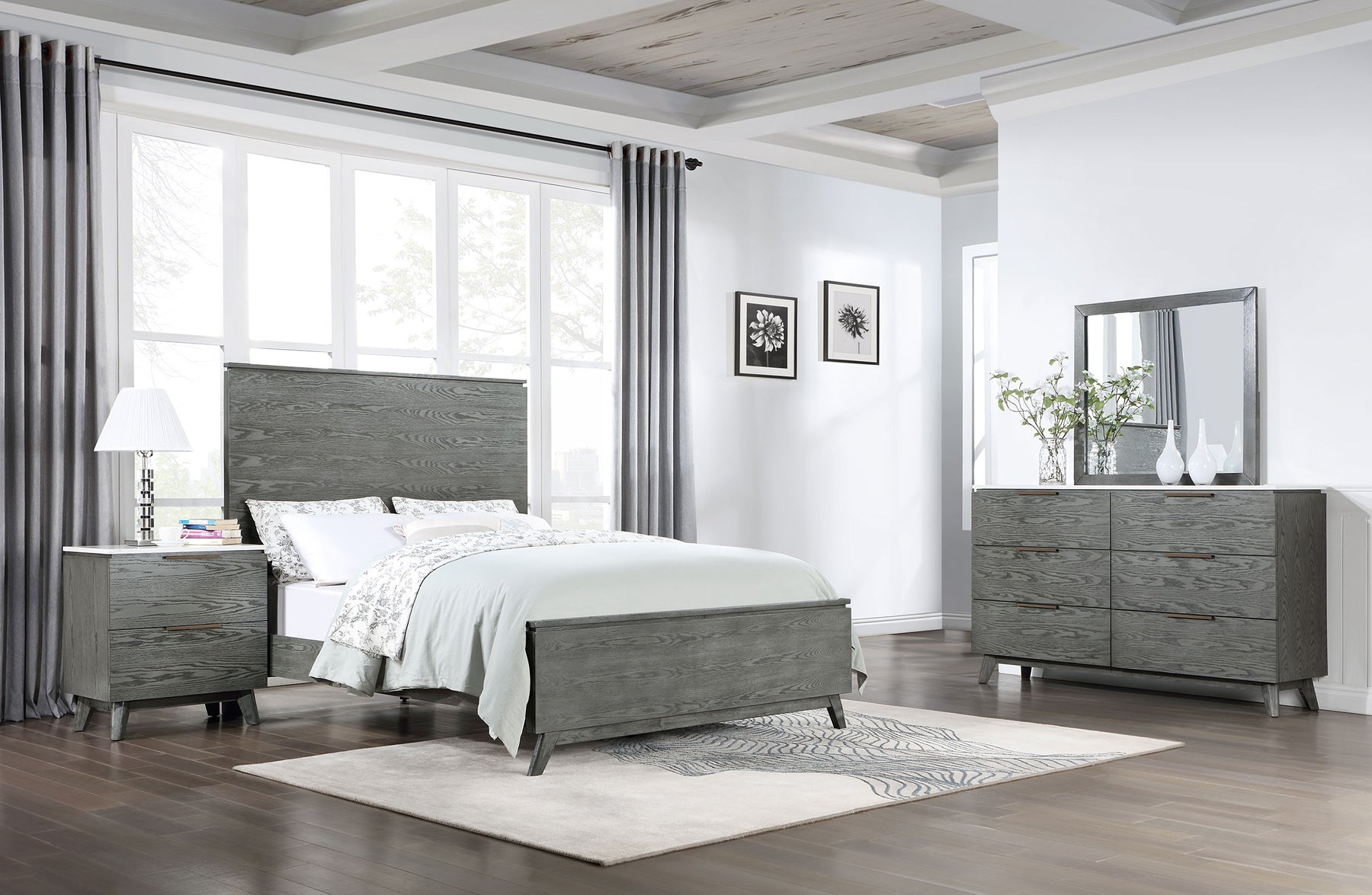 Nathan Bedroom Set White Marble and Grey - Half Price Furniture