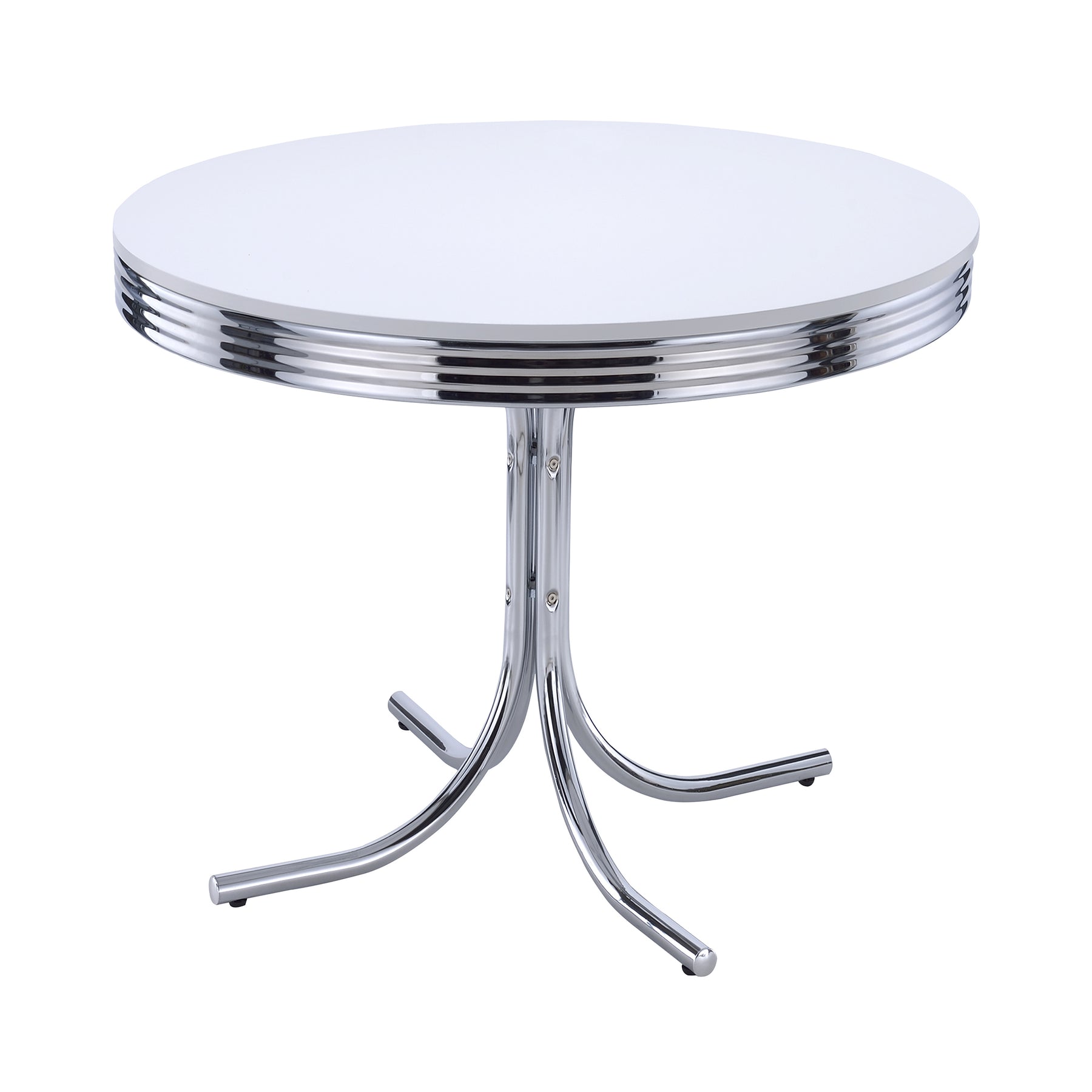 Retro Round Dining Table Glossy White and Chrome Half Price Furniture