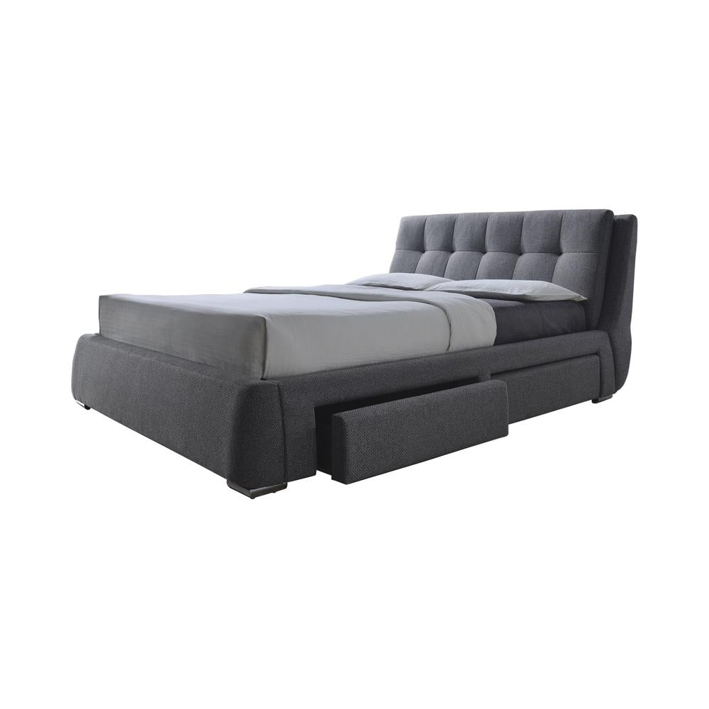 Fenbrook Eastern King Tufted Upholstered Storage Bed Grey Half Price Furniture