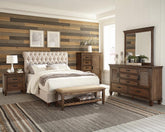 Devon 4-piece Upholstered California King Bedroom Set Beige and Burnished Oak Half Price Furniture