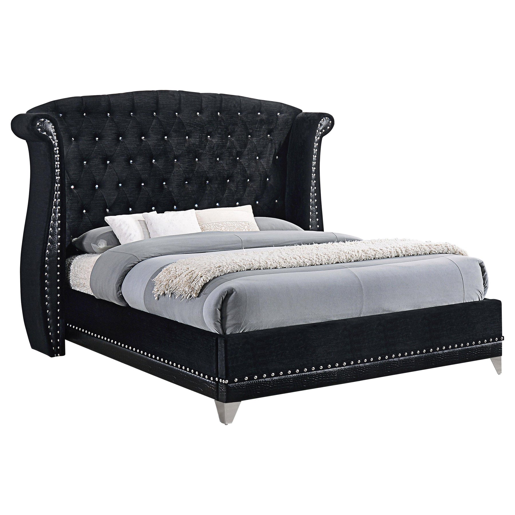 Barzini California King Tufted Upholstered Bed Black Half Price Furniture