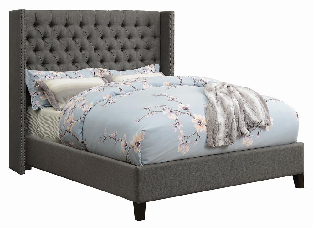 Bancroft Demi-wing Upholstered Eastern King Bed Grey Half Price Furniture