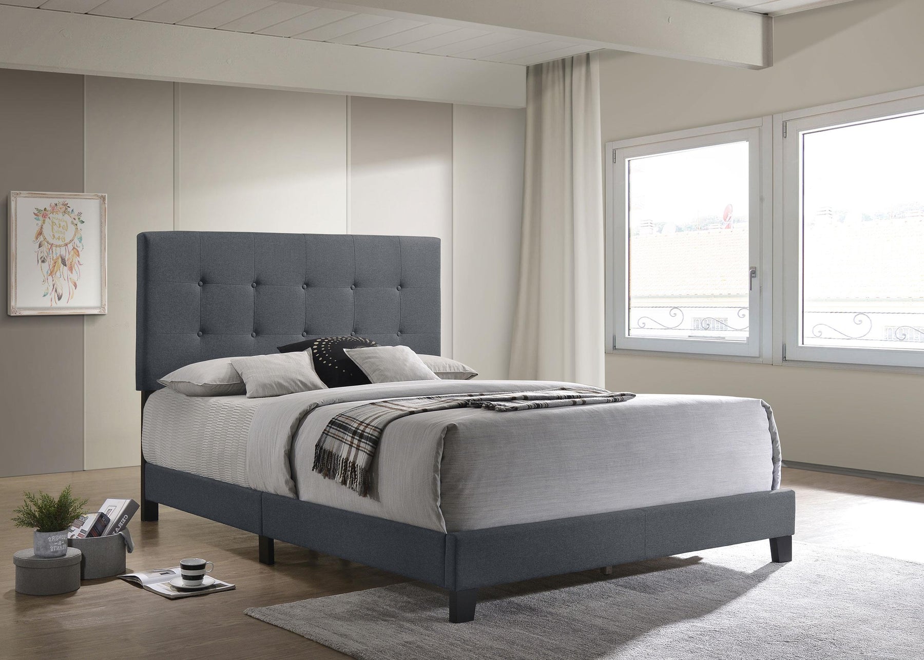 Mapes Tufted Upholstered Full Bed Grey Half Price Furniture