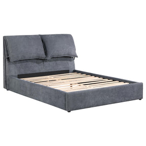 Laurel Upholstered Platform Bed with Pillow Headboard Charcoal Grey Half Price Furniture