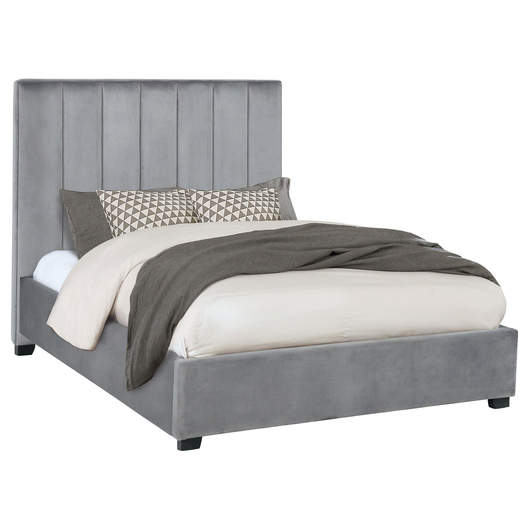 Arles Eastern King Vertical Channeled Tufted Bed Grey Half Price Furniture