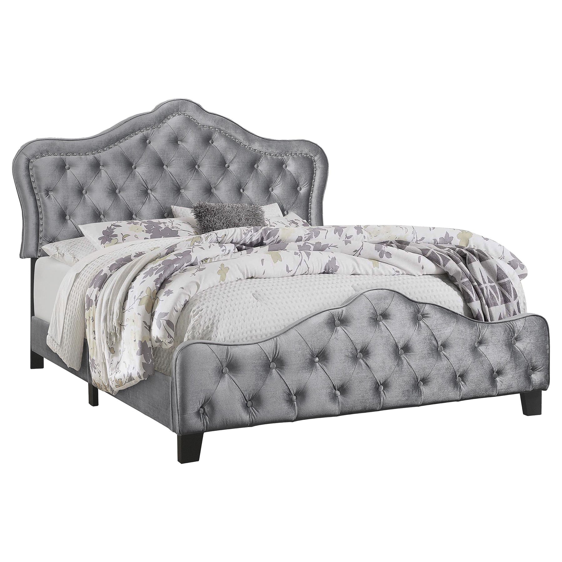 Bella King Upholstered Tufted Panel Bed Grey Half Price Furniture