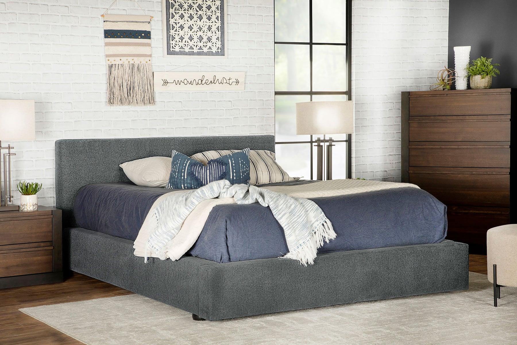 Gregory Upholstered Platform Bed Graphite Half Price Furniture