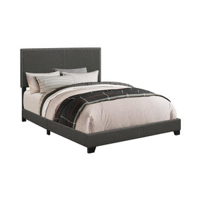 Boyd Twin Upholstered Bed with Nailhead Trim Charcoal Half Price Furniture