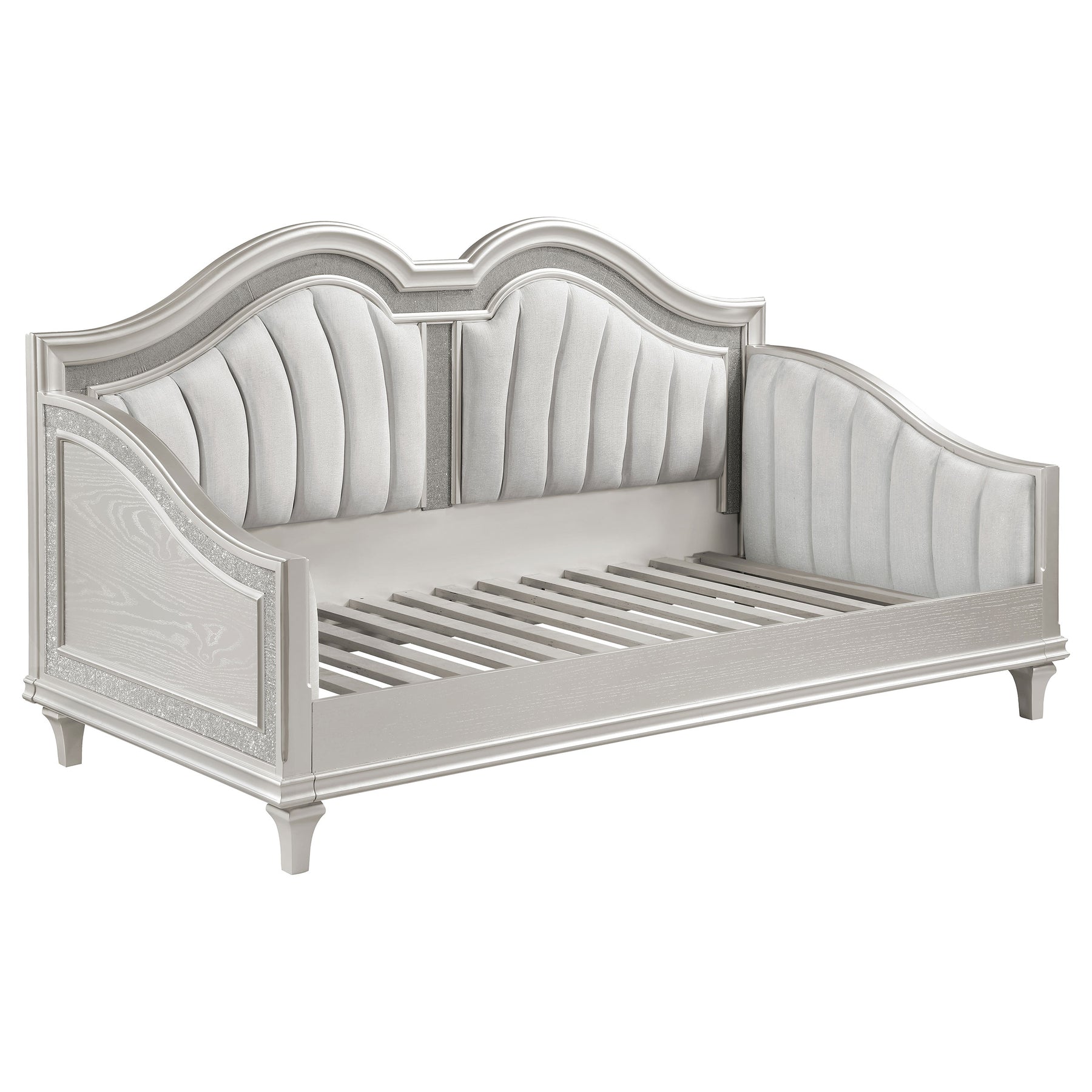 Evangeline Upholstered Twin Daybed with Faux Diamond Trim Silver and Ivory Half Price Furniture