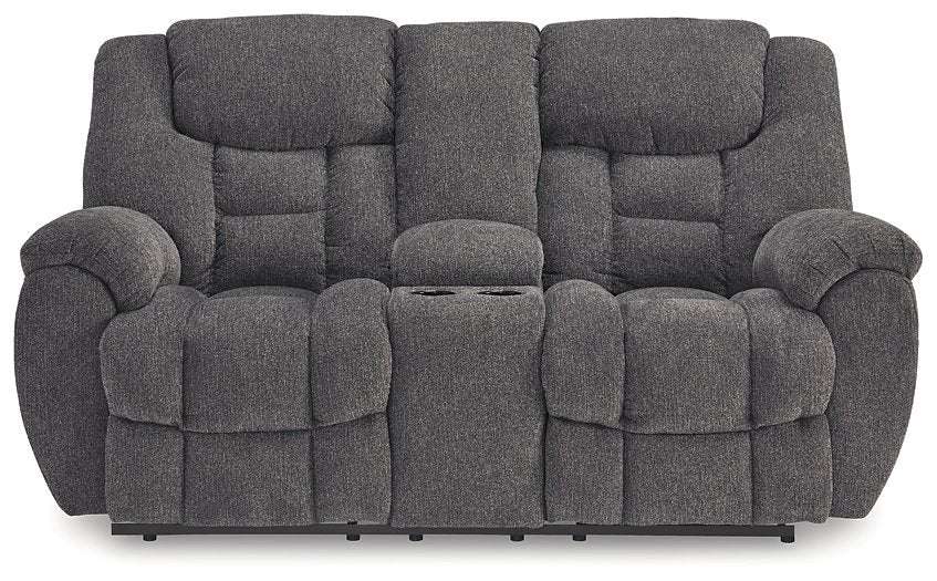 Foreside Reclining Loveseat with Console Half Price Furniture