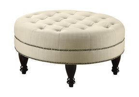 Elchin Round Upholstered Tufted Ottoman Oatmeal Half Price Furniture