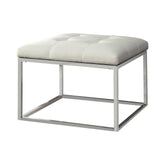 Swanson Upholstered Tufted Ottoman White and Chrome Half Price Furniture