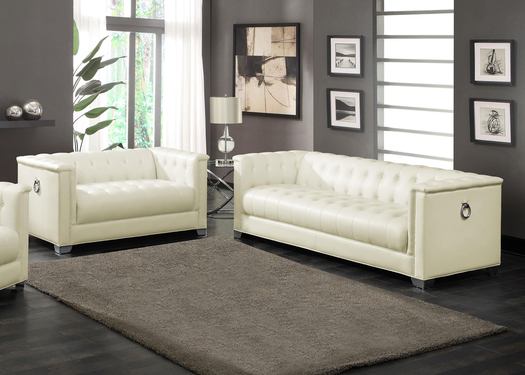 Chaviano 2-piece Upholstered Tufted Sofa Set Pearl White Half Price Furniture