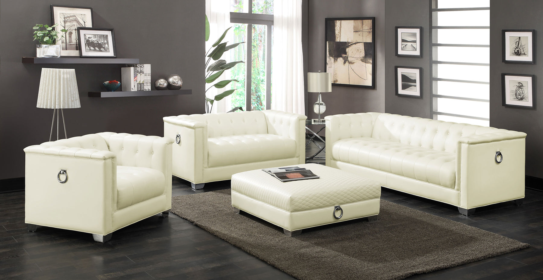 Chaviano 4-piece Upholstered Tufted Sofa Set Pearl White Half Price Furniture