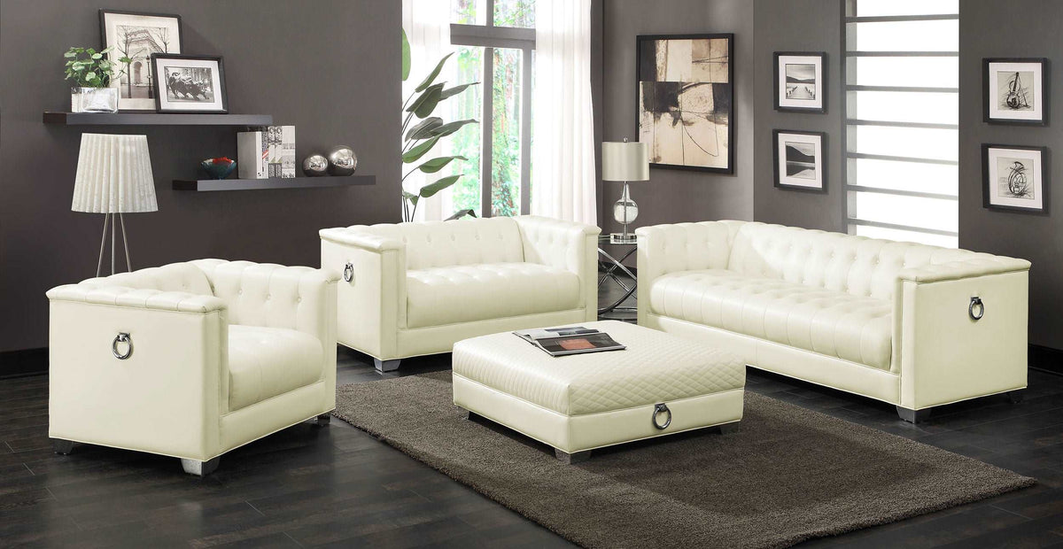 Chaviano 4-piece Upholstered Tufted Sofa Set Pearl White Half Price Furniture