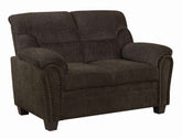 Clementine Upholstered Loveseat with Nailhead Trim Brown - Loveseat - Half Price Furniture