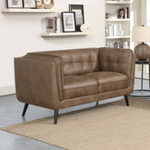 Thatcher Upholstered Button Tufted Loveseat Brown Half Price Furniture